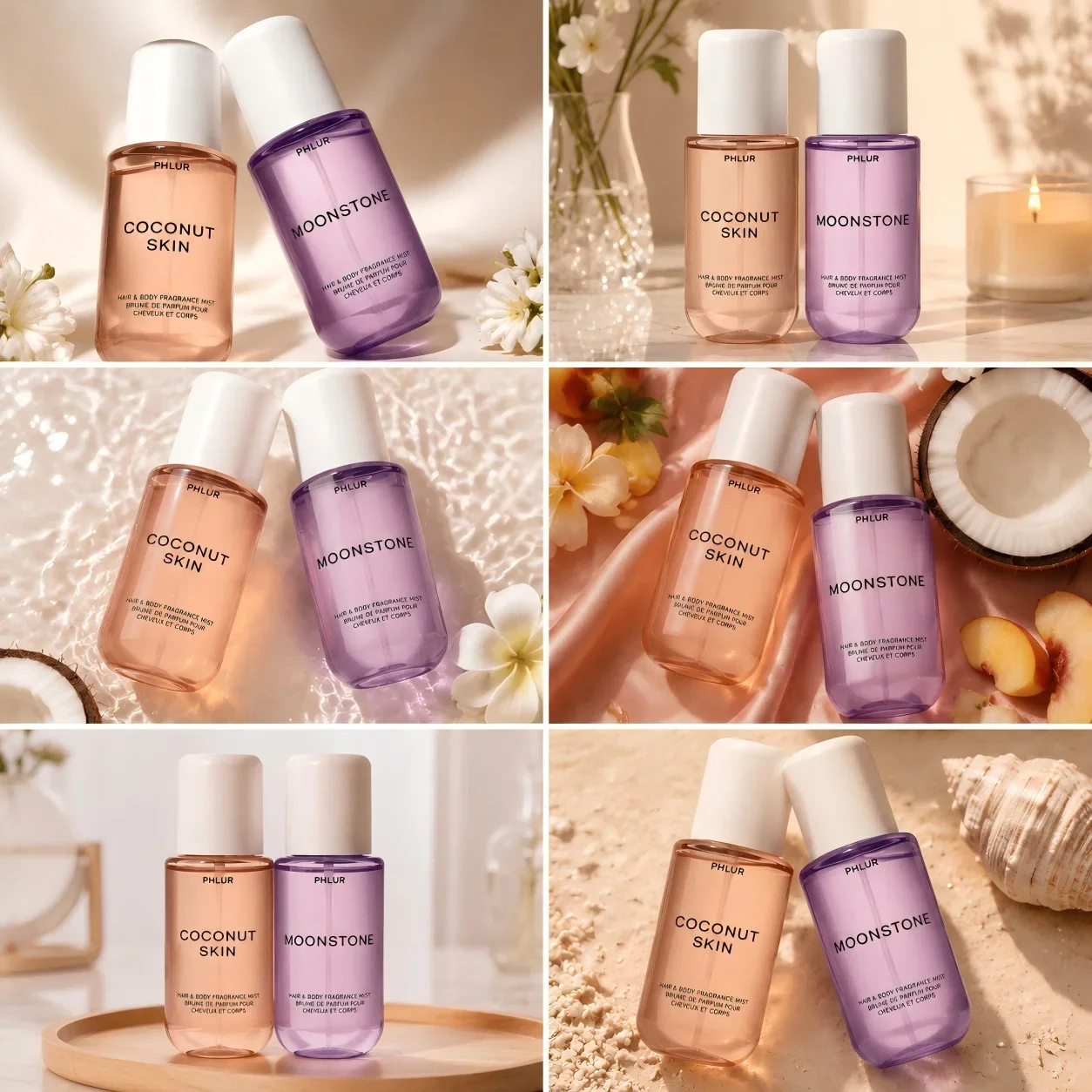 Perfume In Fragrance - PHLUR ココナッツスキン＆ムーンストーン ヘア＆ボディフレグランスミストセット、2個入り 各8 fl oz