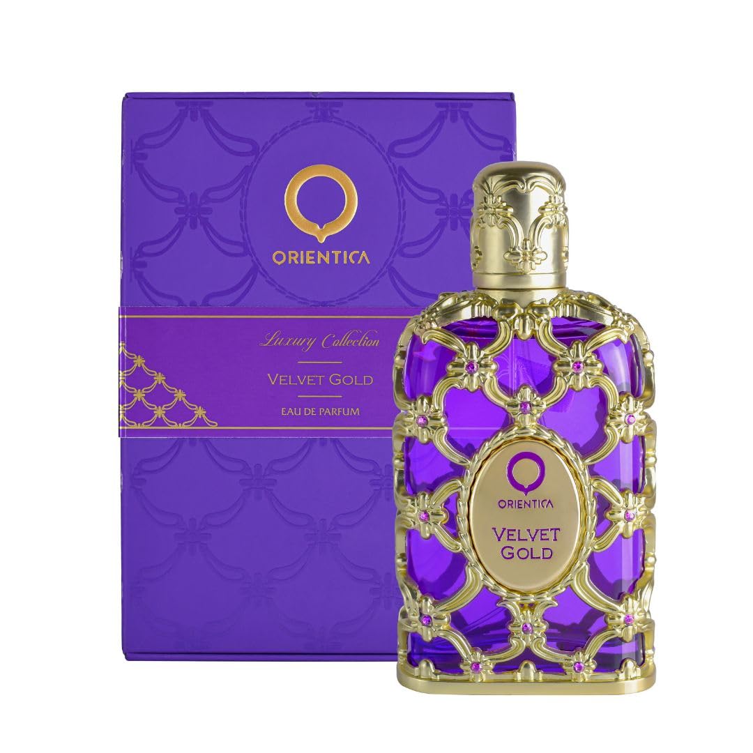 The Collection Perfume Fragrance - オリエンティカ ベルベットゴールド オードパルファム 80ml、ラグジュアリーコレクション オリエンタルグルマンド香水（女性用・男性用）、キャラメル、バニラ、パチュリの香りが長く続く、絶妙なパープルゴールドの装飾ボトル
